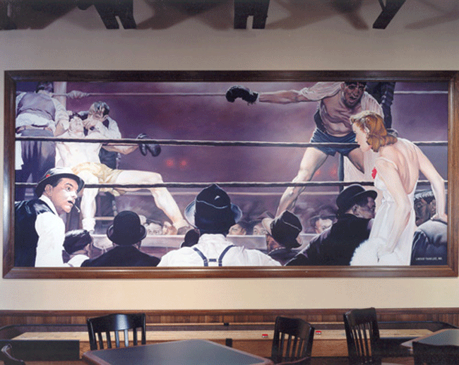 Boxing mural at Bilbo's Tavern in context/link to Bilbo's boxing mural